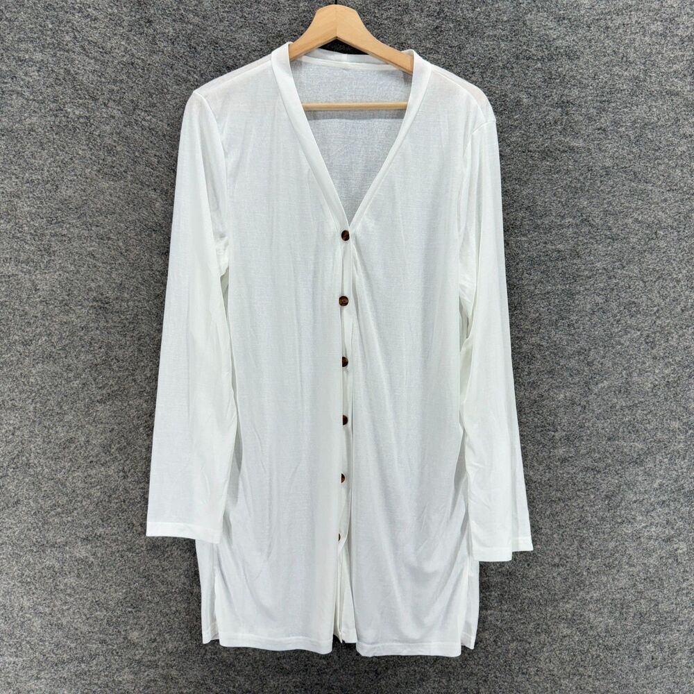 Unbranded Cardigan Women XL White Button Up V-Neck Long Sleeve Casual Solid